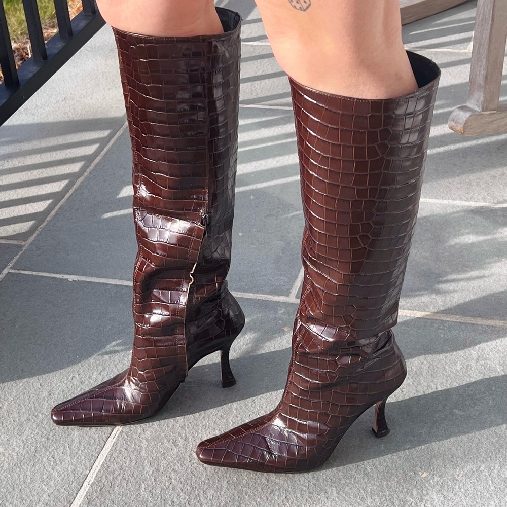 STAUD Cami Boot in Chocolate Croc